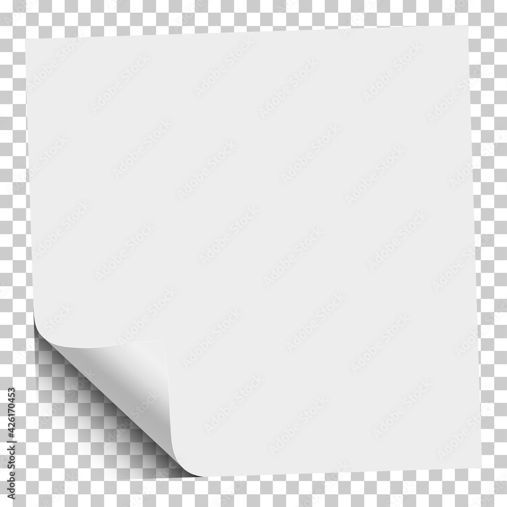 Sheet of white paper with curled corner, soft shadow and transparent next page. Element with space for text, ad and other aims. Template paper design. Vector illustration. Sheet of white paper with curled corner, soft shadow and transparent next page. Element with space for text, ad and other aims. Template paper design. Vector illustration.