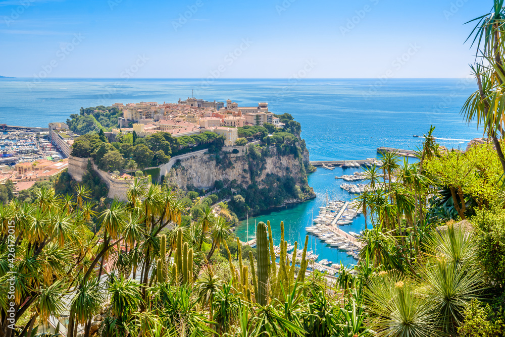 Obraz premium View of the rock and the village of monaco and monte carlo in the south of France
