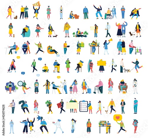 Set of people  men and women with different signs. Vector graphic objects for collages and illustrations.