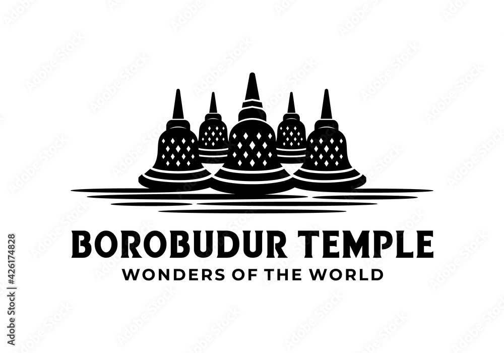 Stupa of borobudur temple indonesian heritage. Historical relics stone logo design inspiration