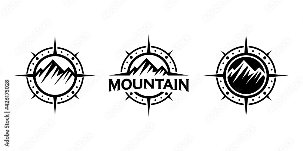 mountain with compass logo design. adventure logo. 6869005 Vector