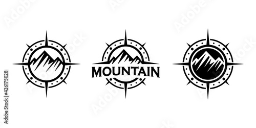 Mountain and compass concept, adventure or journey logo design inspiration
