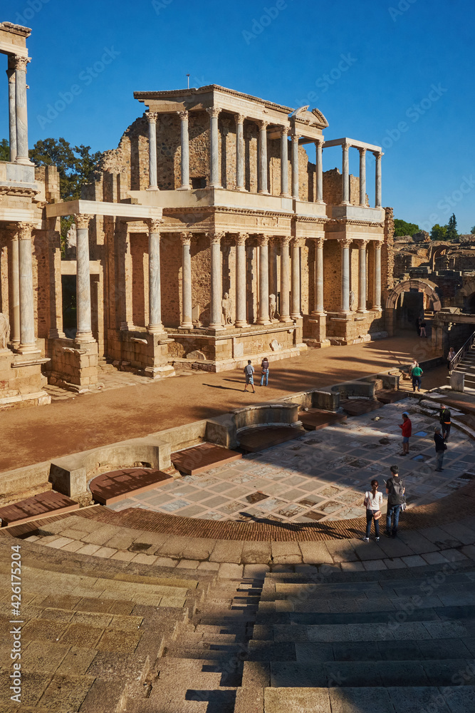 Obraz premium View of the Roman theater of Mérida in the province of Badajoz (Extremadura). Spain.