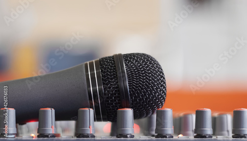 Microphone and mixer. Concert. Audio console. Music.