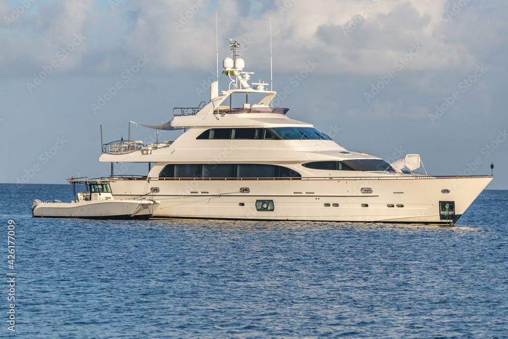 Mega Yachts anchored in Mustique, Saint Vincent and the Grenadines