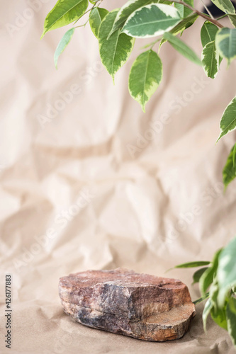 Fototapeta Naklejka Na Ścianę i Meble -  Natural stone stand for presentation and exhibitions on white background. Abstract podium for organic cosmetics. Display product. Minimal style.