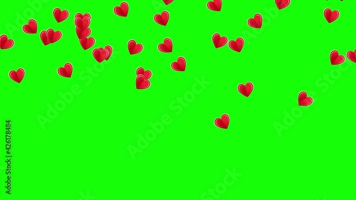 Heart likes icons fly on live social media on green screen background. Template for video