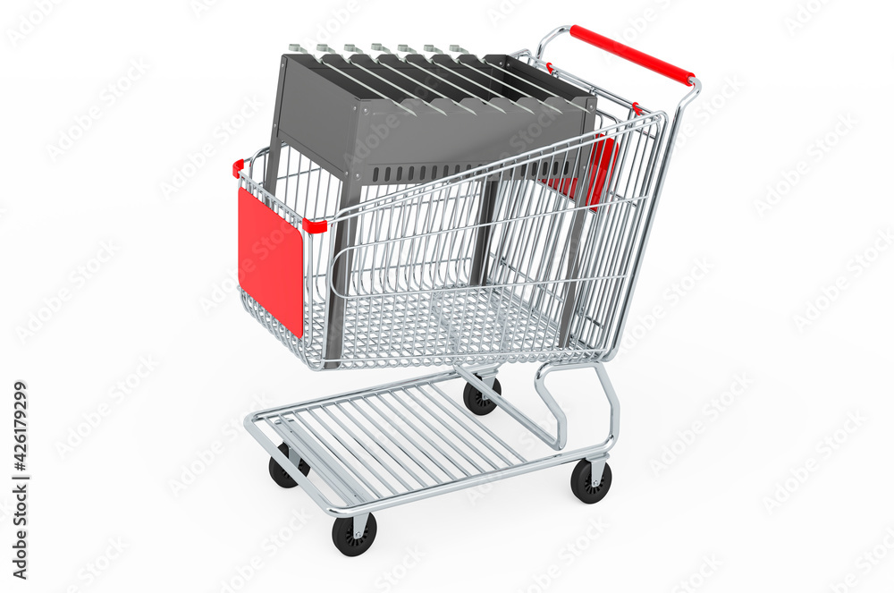 Shopping cart with mangal. 3D rendering