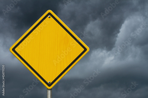 Blank yellow and black warning USA highway sign