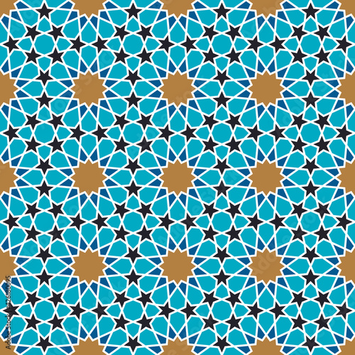 Morrocan seamless pattern for decoration of tiles, fabrics, wrapping paper, geometric ornament with stars. Vector illustration.