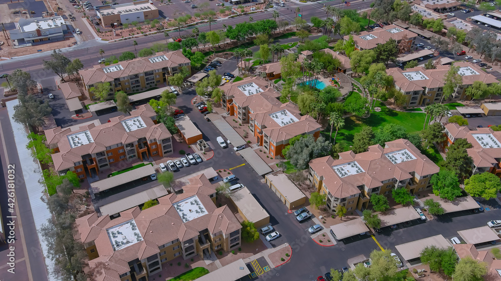 Aerial roofs of the houses in the urban landscape of a small sleeping area Phoenix Arizona US