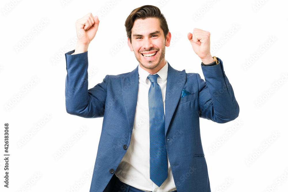 Happy business man just got a new promotion Happy business man just got a new promotion