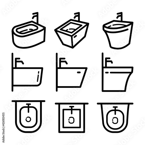 Bidet icon set in outline style icon style isolated