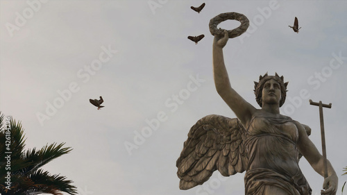 Realistic 3D illustration of a statue of the Greco-Roman goddess of victory