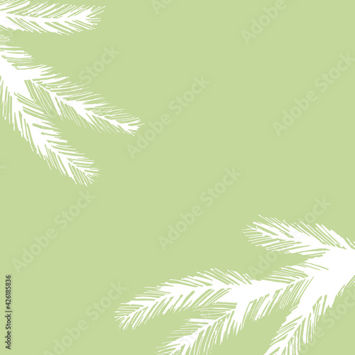 Hand drawn fir branches background with space. The colors are green and white. Suitable for greeting card  web  page.