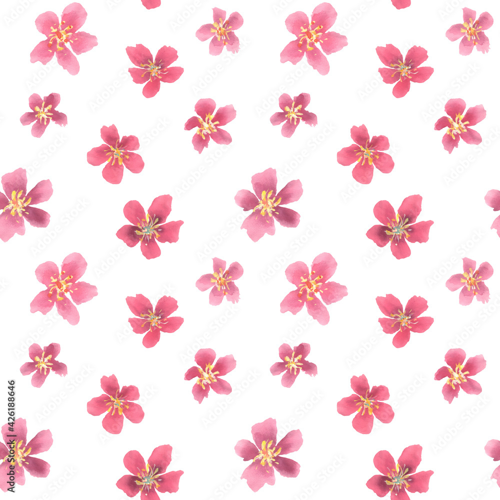 Cherry blossom pink watercolor seamless pattern