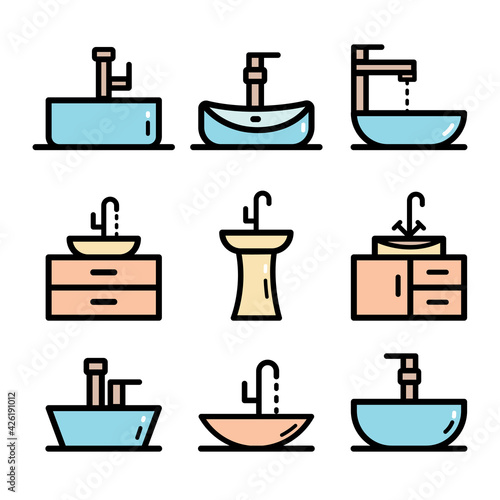 sink color icons set isolated on white background
