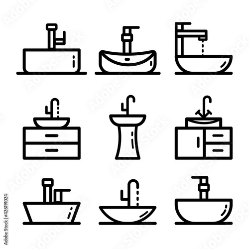 sink outline icons set isolated on white background