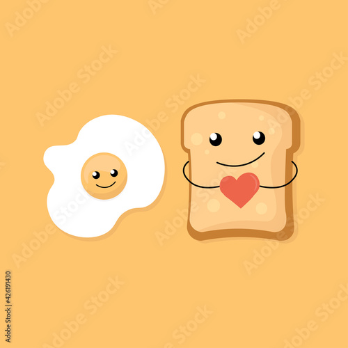 Cute illustration with character egg and bread