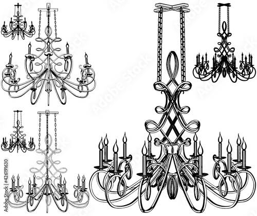 Luster Retro Vintage Chandelier Vector. Illustration Isolated On White Background. A vector illustration Of A Chandelier.