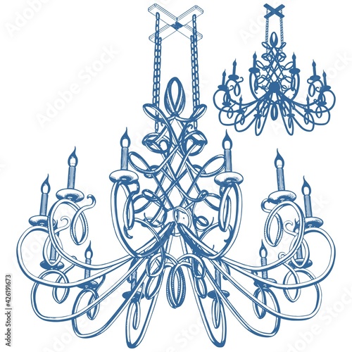 Luster Retro Vintage Chandelier Vector. Illustration Isolated On White Background. A vector illustration Of A Chandelier.