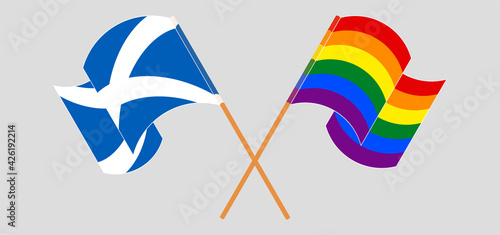 Crossed and waving flags of Scotland and LGBTQ