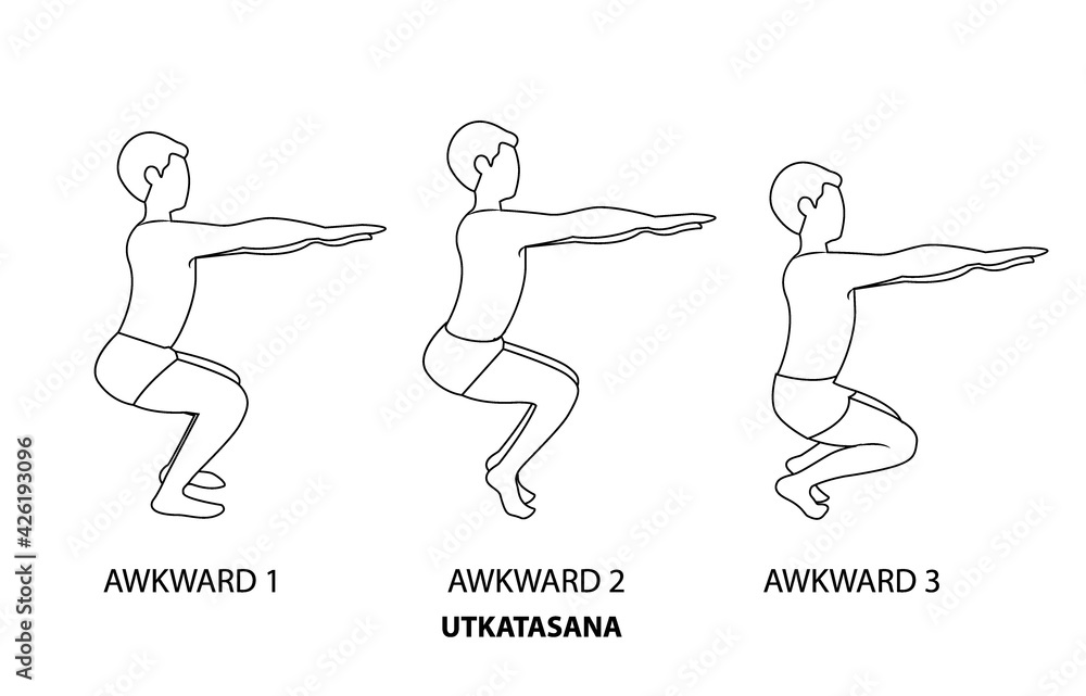 Awkward or Utkatasana Yoga Pose Line icon Set Awkward or Utkatasana Yoga Pose Line icon Set
