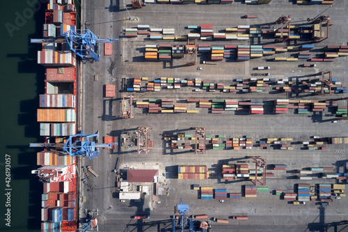 Aerial view of dock with containers. Port at Izmir.