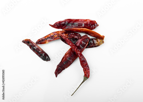 Dry red chili pepper. Dry red chili pepper on white background. Long chili pepper