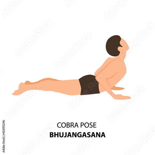 Man practicing yoga pose isolated Vector Illustration. Man standing in Cobra Pose or Bhujangasana, Yoga Asana icon