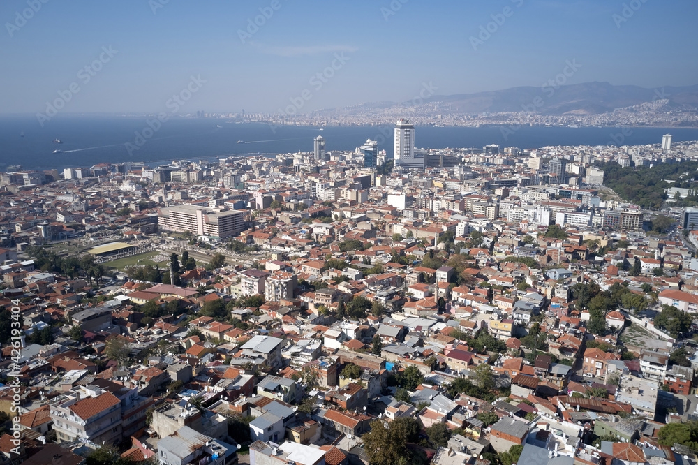 Aerial view of seaside town. City view. Aerial view of seaside town. City view.