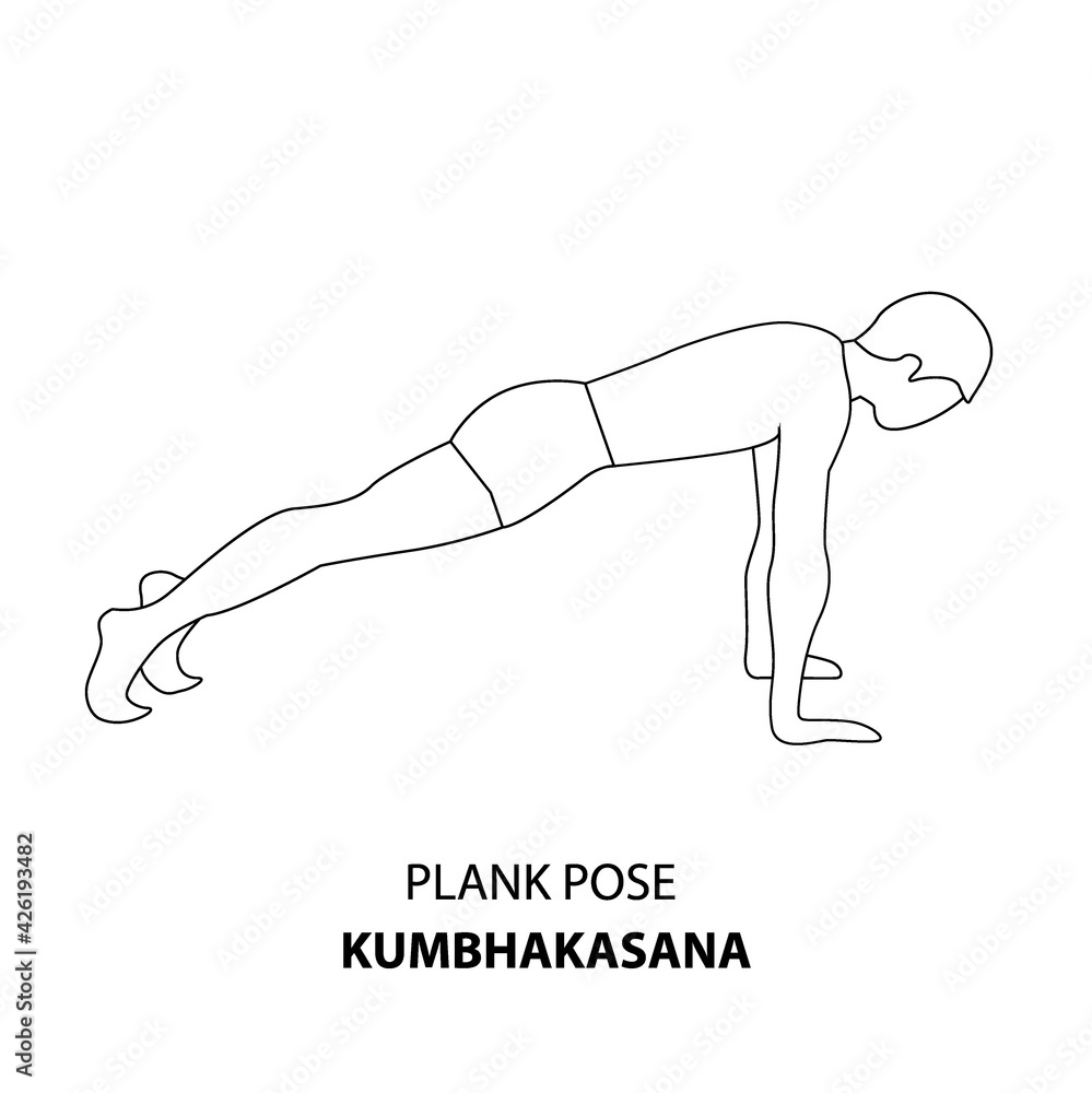 Man practicing yoga pose isolated outline Illustration. Man standing in Plank Pose or Kumbhakasana, Yoga Asana line icon Man practicing yoga pose isolated outline Illustration. Man standing in Plank Pose or Kumbhakasana, Yoga Asana line icon