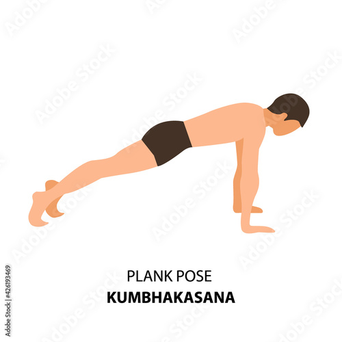 Man practicing yoga pose isolated Vector Illustration. Man standing in Plank Pose or Kumbhakasana, Yoga Asana icon