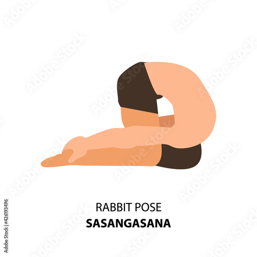 Man practicing yoga pose isolated Vector Illustration. Man standing in rabbit pose or sasangasan pose, Yoga Asana icon