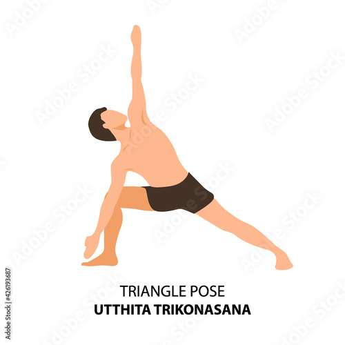 Man practicing yoga pose isolated Vector Illustration. Man standing in triangle pose or utthita trikonasana pose, Yoga Asana icon