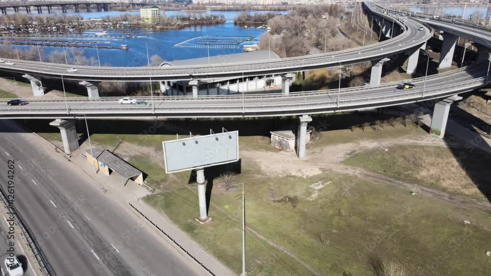 Overpass with passing cars from a bird's eye view