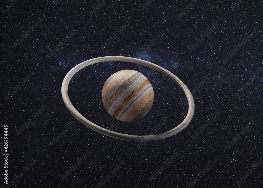 Fantastic Jupiter planet with torus rock ring around. 3D rendered illustration. Elements of this image furnished by NASA. Fantastic Jupiter planet with torus rock ring around. 3D rendered illustration. Elements of this image furnished by NASA.