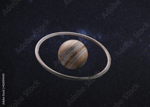 Fantastic Jupiter planet with torus rock ring around. 3D rendered illustration. Elements of this image furnished by NASA.