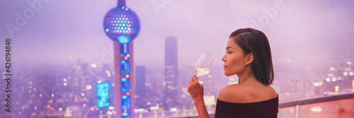 Photography Luxury Shanghai lifestyle Asian woman drinking white wine in on China Travel
