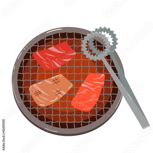 焼肉　カルビ　トング　真上