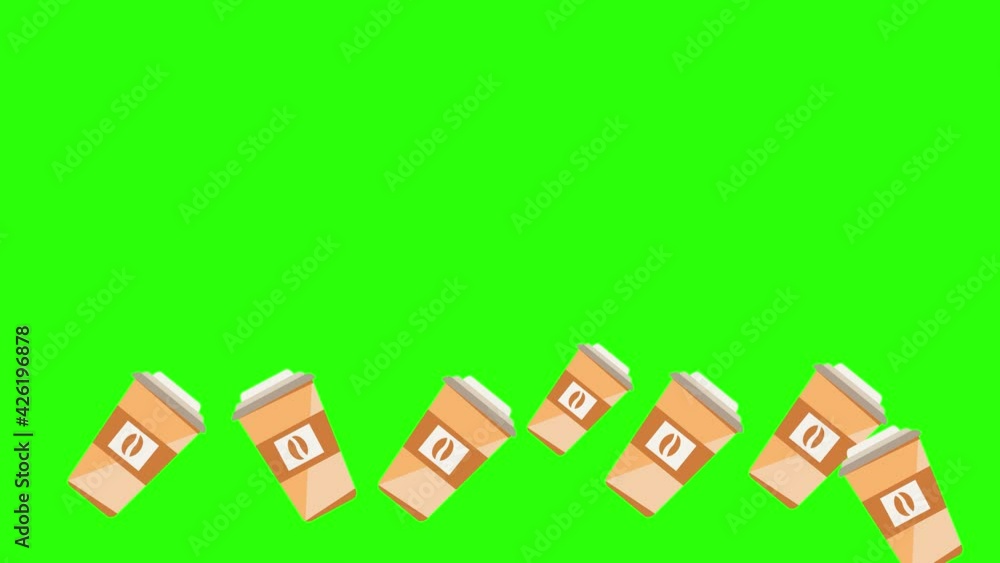 Animation of coffee cups on green screen chroma key, flat design elements Animation of coffee cups on green screen chroma key, flat design elements