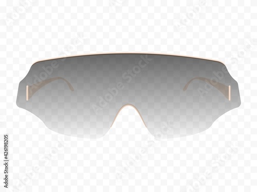 Realistic sunglasses transparent isolated template. Ultra modern shape with futuristic curves with tinted glass and gold temples elegant trendy vector optics.