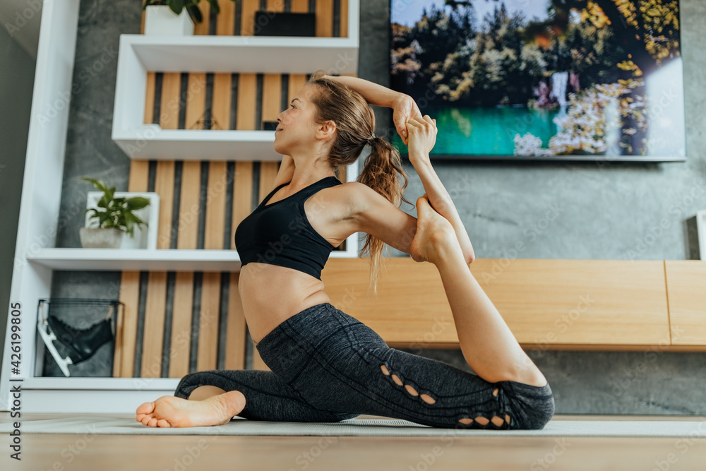 Flexibility, doing stretching. Flexibility, doing stretching.