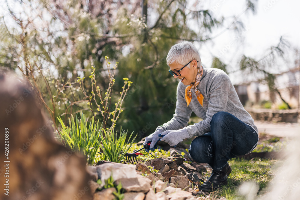 Beautiful senior woman gardening. Beautiful senior woman gardening.