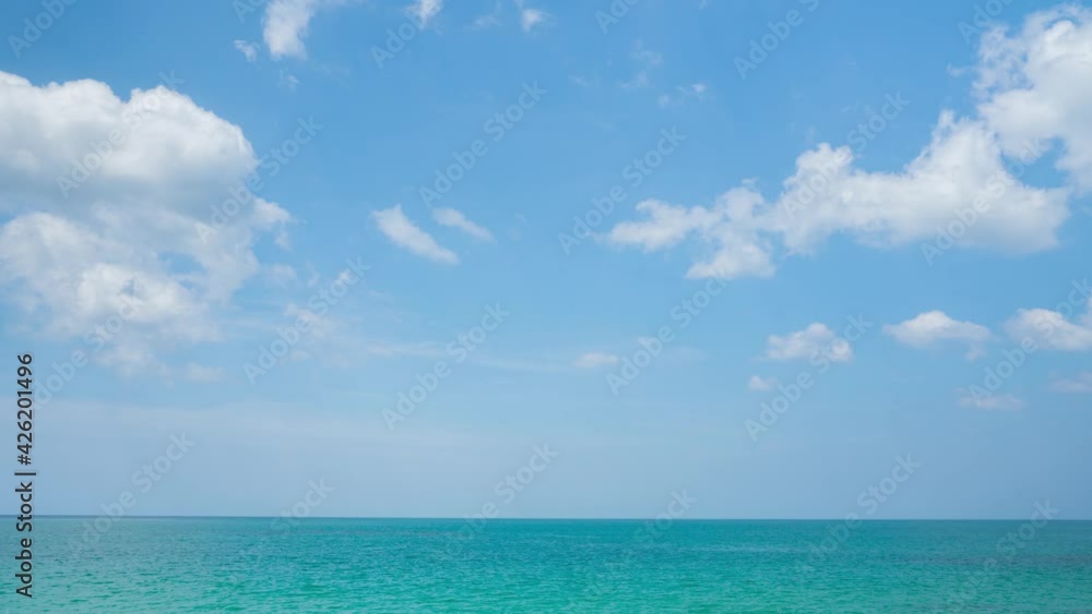 Aerial view paradise of topical sea and beach, timelapse footage of blue sky and clouds dancing over the blue ocean, clear good air outdoor scenery. summer hot weather and season. traveling in holiday Aerial view paradise of topical sea and beach, timelapse footage of blue sky and clouds dancing over the blue ocean, clear good air outdoor scenery. summer hot weather and season. traveling in holiday