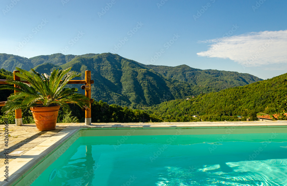Mountain view from the pool at Cattognano, Italy Mountain view from the pool at Cattognano, Italy