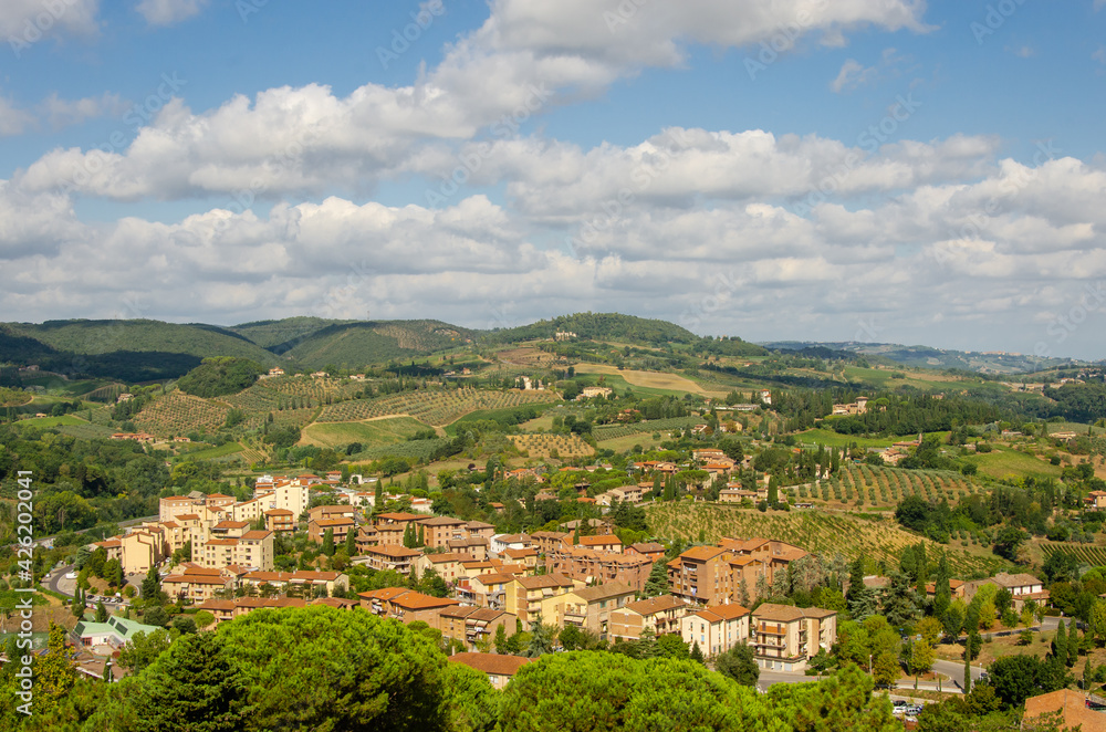 Panorama view of a beautiful vilage in Tuscany. Italy. Wine region.