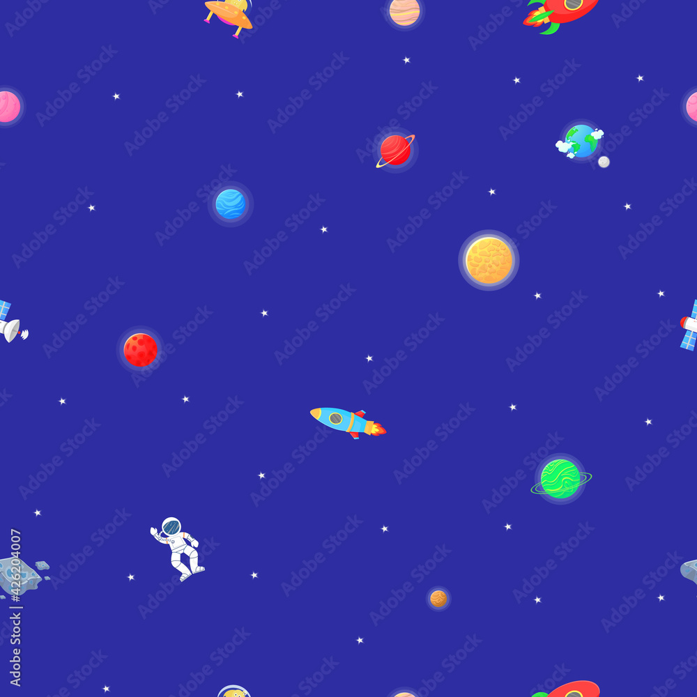 Astronaut with rocket and alien in the open space Astronaut with rocket and alien in the open space