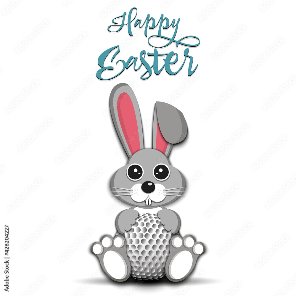 Obraz premium Happy Easter. Easter Rabbit with golf ball