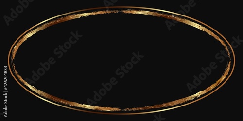 Textured gold oval frame on dark background. Vector border design for photos, packaging or advertising decoration.
